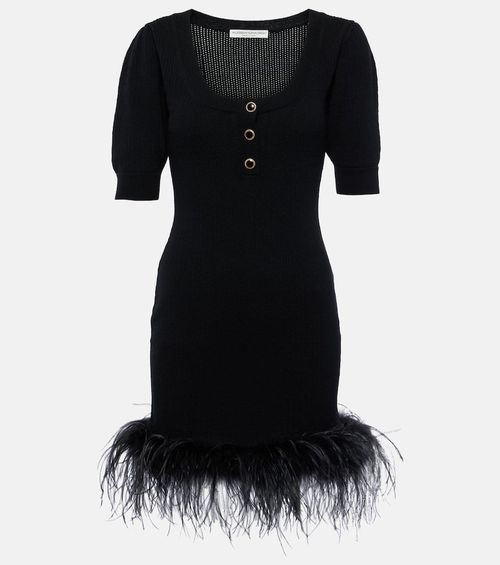 Feather-trimmed wool minidress