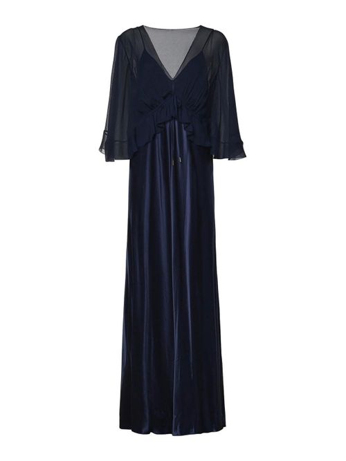 Long Dress In Shiny Satin With A Cape