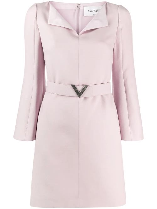 V Pavé Belted Dress — Pink