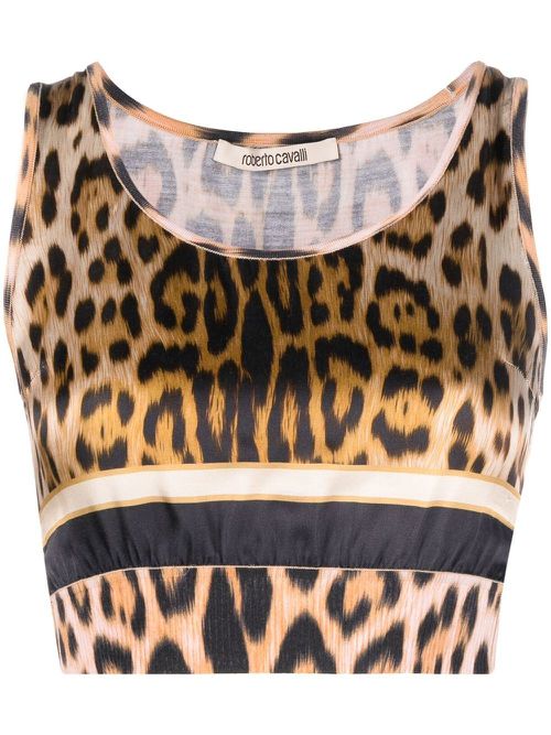 Leopard-print cropped top - Neutrals