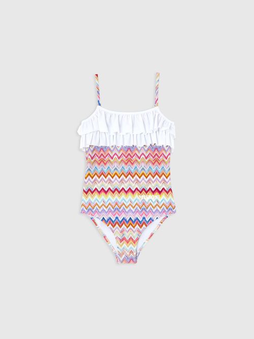 Missoni - One-piece swimsuit with zig zag print and ruffles, Girl, Multicoloured