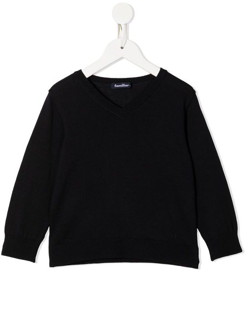 Ribbed-knit V-neck sweater - Black