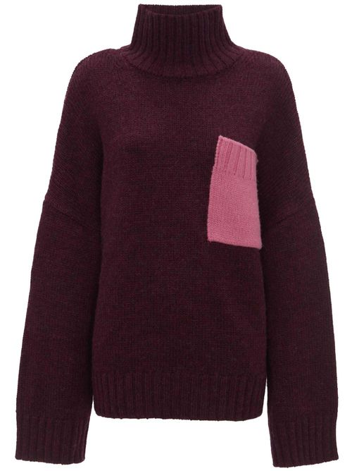 Contrast-pocket ribbed-knit jumper - Purple