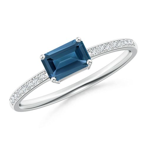 Angara 0.65 Carat East-West Emerald-Cut London Blue Topaz Solitaire Ring in Platinum