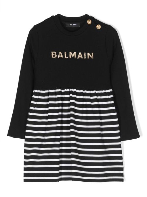 Logo-lettering long-sleeve dress - Black