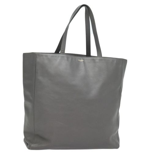 Saint Laurent Reversible North South Shopper Leather Gray Leather Tote Bag Bag Pre-Owned