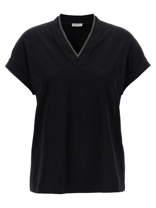 V-Neck Cotton T-Shirt — Black
