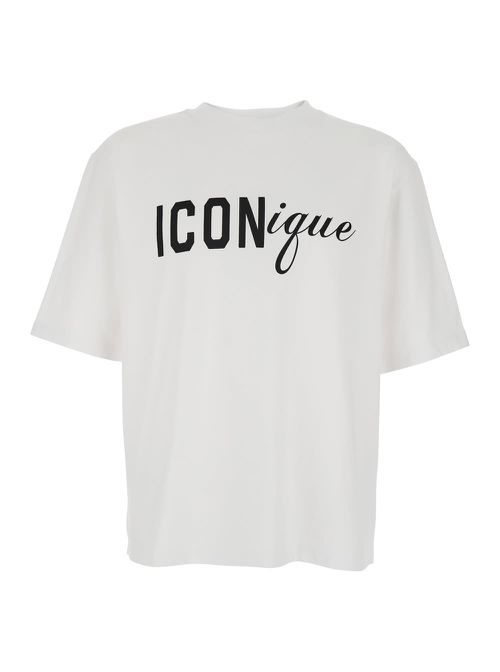 White Crew Neck T-shirt With Raised Collar And Maxi Logo On The Front In Cotton Man