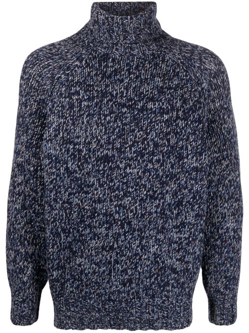 Mélange high-neck thick-knit jumper - Blue