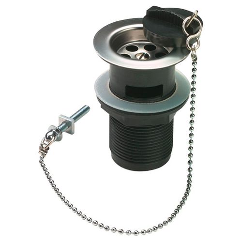 Slotted Basin Waste Fitting with Plug & Chain, Plastic with Stainless Steel Flange, Waste