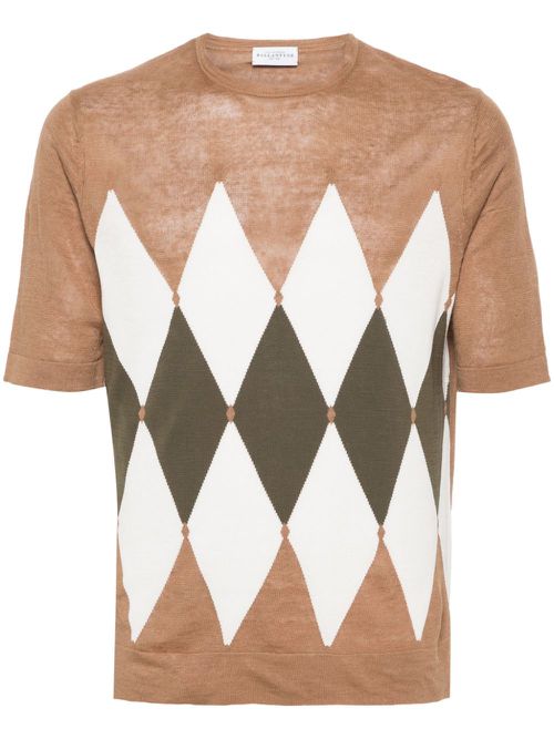 Argyle-knit short-sleeve jumper - Neutrals