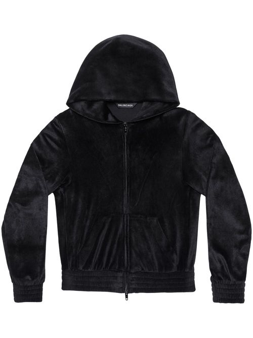 Crystal embellished velvet zip-up hoodie