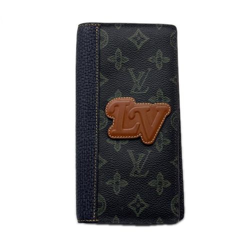 Louis Vuitton Monogram Brown Green Navy Coated Canvas Leather Long Wallet Bi-Fold Pre-Owned