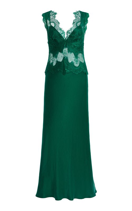 Exclusive Visions Lace-Inset Satin Midi Dress - Moda Operandi