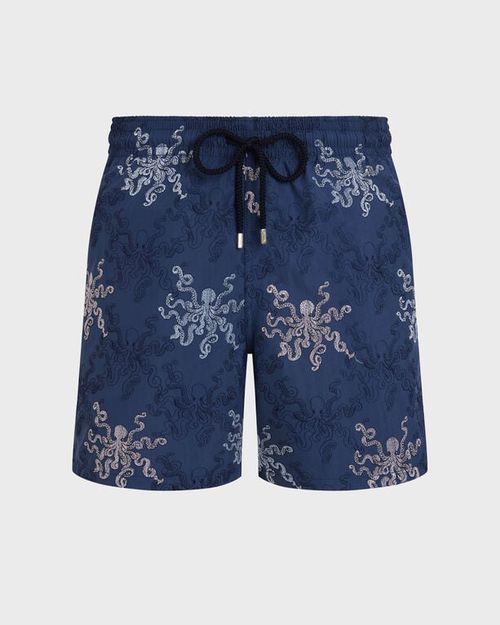 Men Embroidered Swim Trunks Octopus In Stripes - Limited Edition - Swimwear - Mistral - Blue
