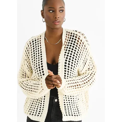 Gini London Women's Cream Open Knit Edge to Edge Cardigan