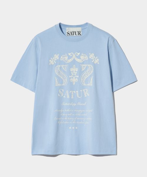 satur Clash Nostelgia Vintage Graphic Short-sleeved T-shirt Sky Blue 