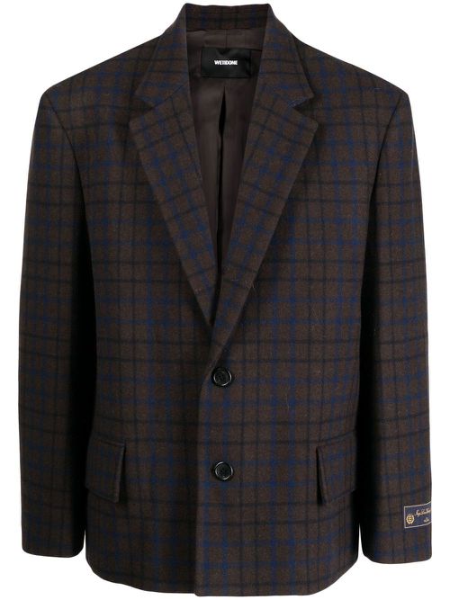 Grid-pattern single-breasted blazer - Brown