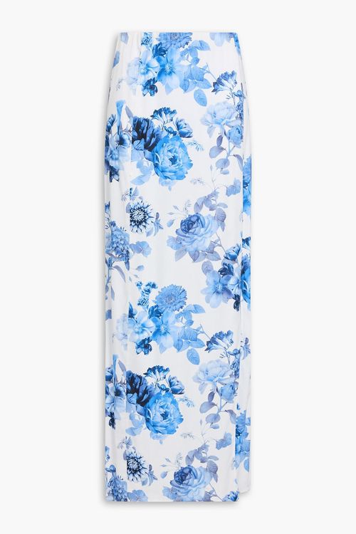 Alice Olivia - Floral-print stretch-satin maxi skirt - Blue - US 4