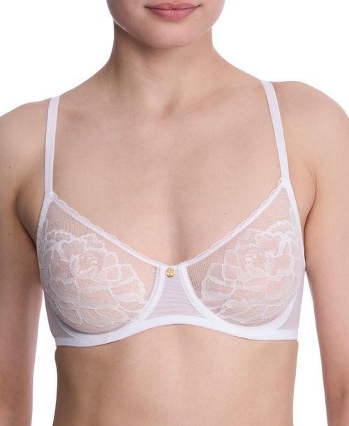 Women's Flora Lace Unlined Underwire Balconette Bra 714150 - White