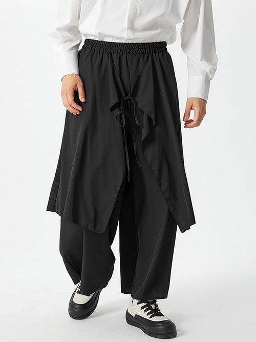 Men's Irregular Wide Leg Pants Culottes SKUF06798 - Black / S