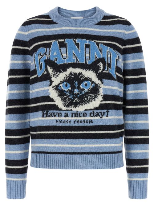 Graphic Wool Striped Sweater — Blue