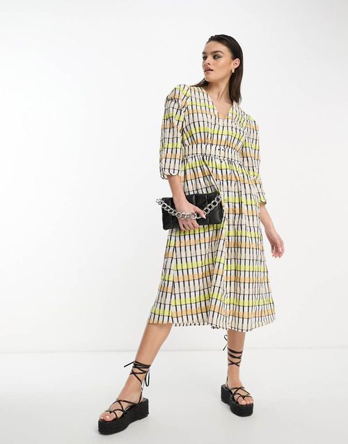 Object smock midi dress in tiled print-Multi