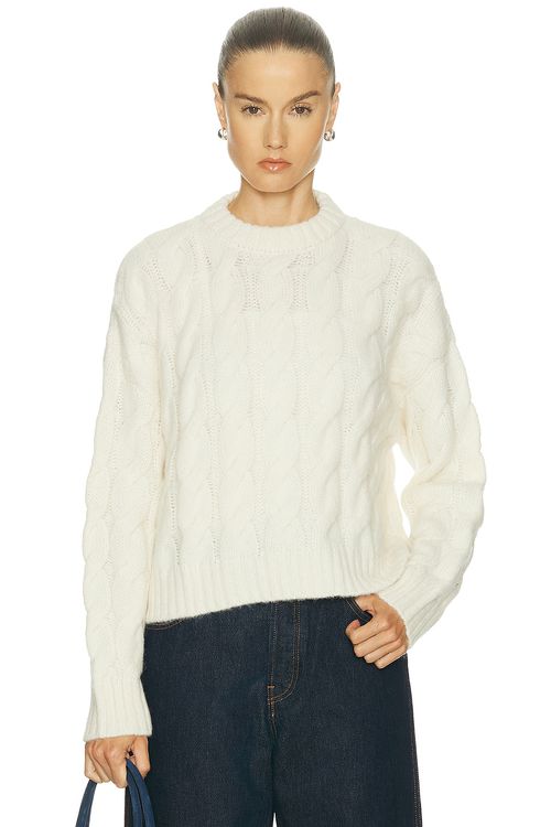 Jenni Kayne Cable Serena Crewneck Sweater in Ivory - Ivory. XS also in S, M