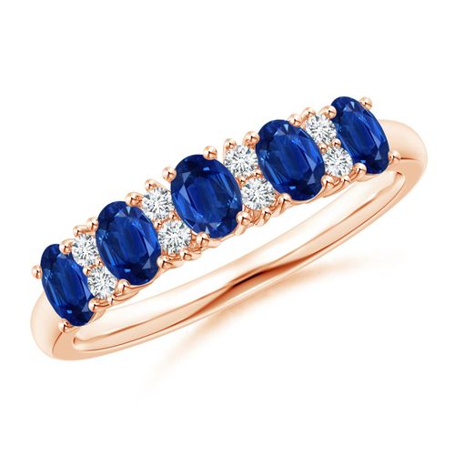 Angara 1.0 Carat Five Stone Blue Sapphire and Diamond Wedding Ring in 14K Rose Gold