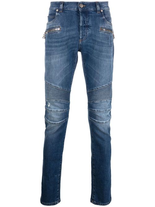 Ribbed-detail skinny jeans - Blue