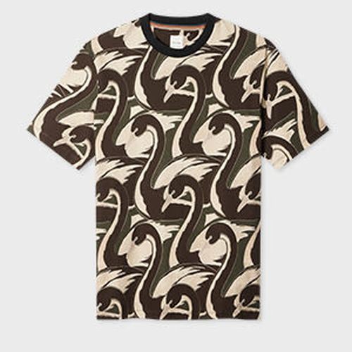 'Swan' Print Cotton T-Shirt Black