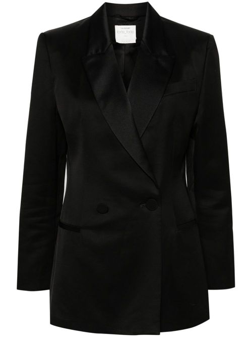 Double-breasted satin blazer - Black