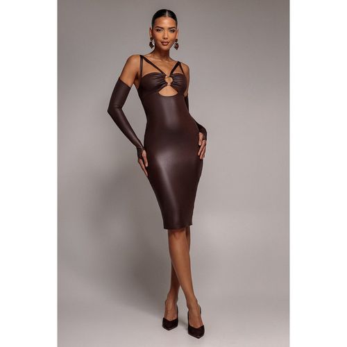 Goddiva Faux Leather Cut Out Sheath Midi Dress - Brown