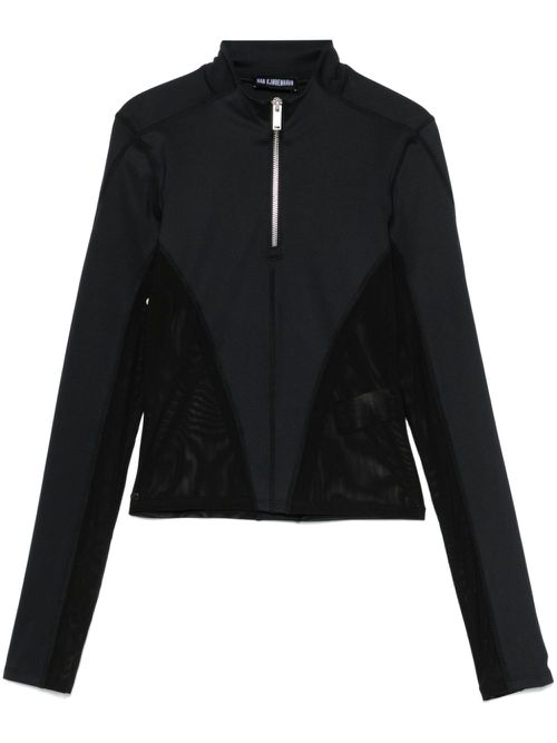Mesh-detail jersey top - Black