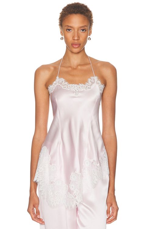 SRG Harlow Silk Top in Blush & White - Pink. L also in S