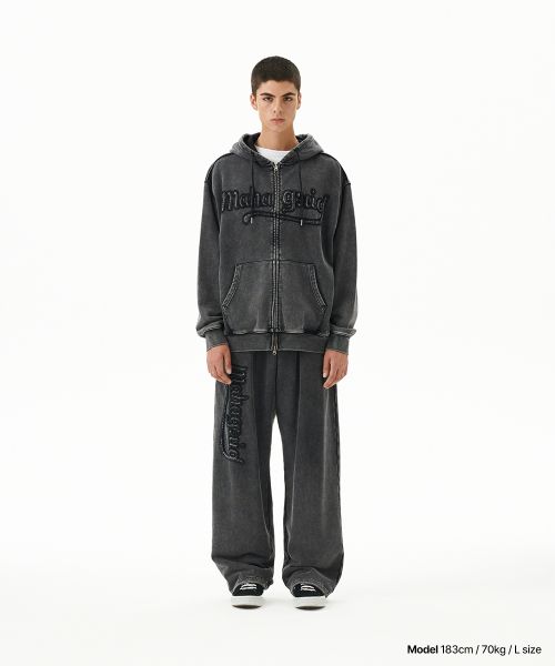 WASHED CUT OFF APPLIQUE SWEAT PANT BLACK