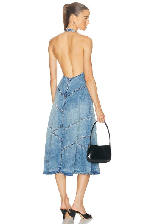 EB Denim Delphi Pieced Halter Dress in Meadow - Blue. L also in