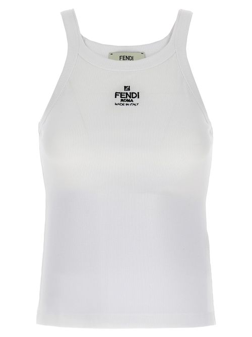 Embroidered Logo Cotton Tank Top — White