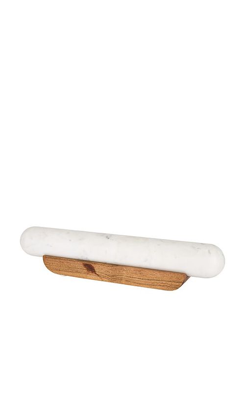 Verve Culture Marble Rolling Pin & Stand in White & Brown - White,Brown. a