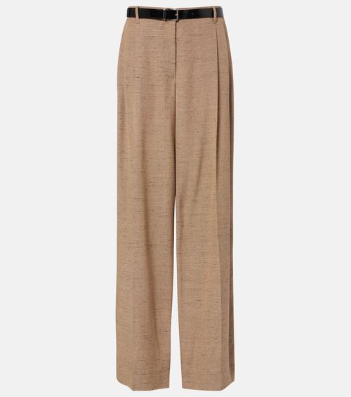 Pleated belted wide-leg pants
