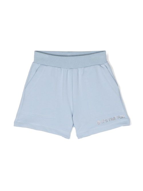 Rhinestone-embellished jersey-texture shorts - Blue