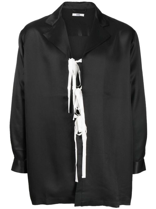 Silk tie-fastening shirt - Black
