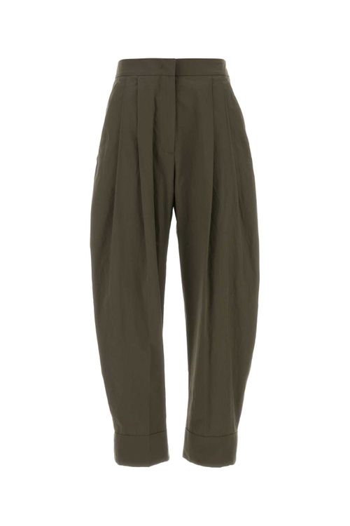 Pleated Cotton Trousers — Green