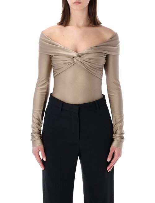 Elegant Off-Shoulder Bodysuit with Draped Knot - Size S