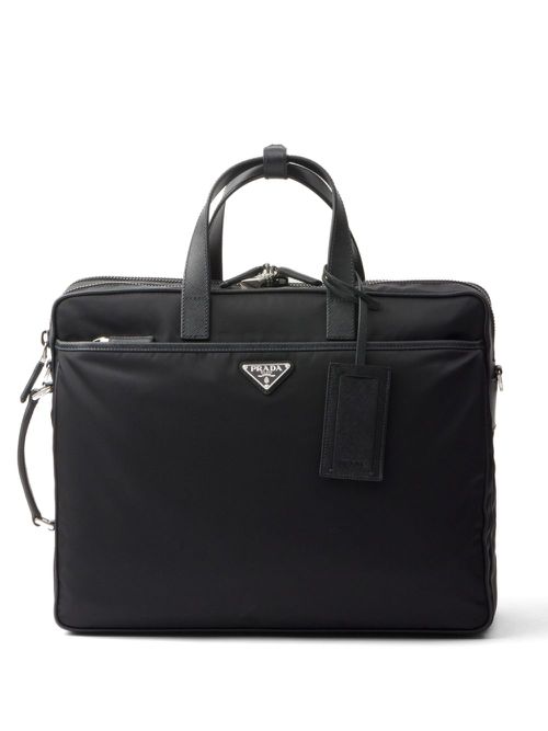 Re-Nylon Saffiano-leather laptop bag - Black
