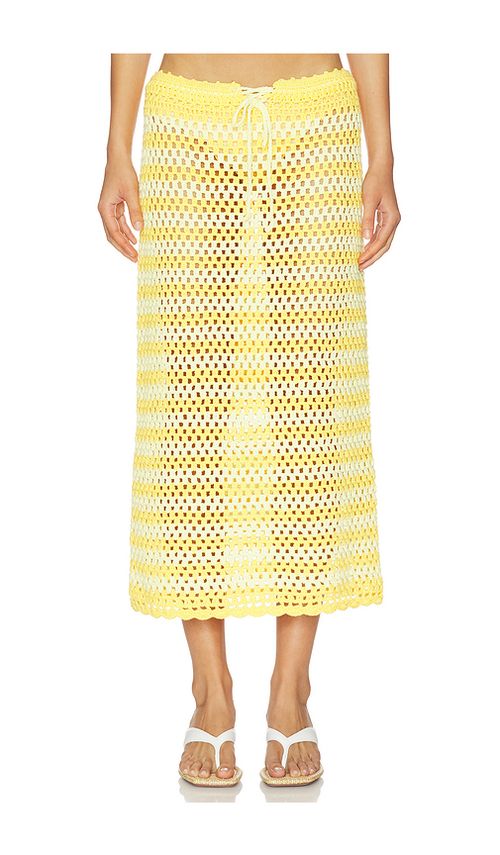 SIMKHAI Welles Crochet Midi Skirt in Yellow. L. Also in M