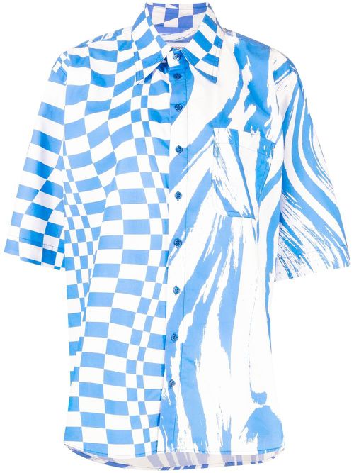 Mix-print oversized shirt - White