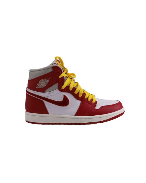Air Jordan 1 Retro High Top Sneakers in Iron Ore/Red Varsity Leather
