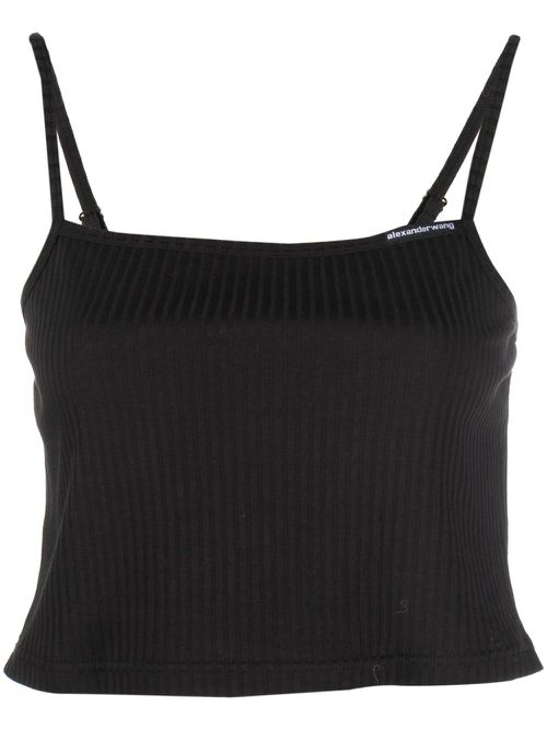 Cropped ribbed-knit tank top - Black
