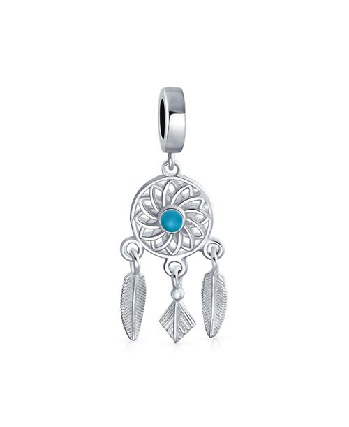 Hopes Dreams Blue Amulet Native American Dream Catcher Dangle Charm Bead Silver - Blue
